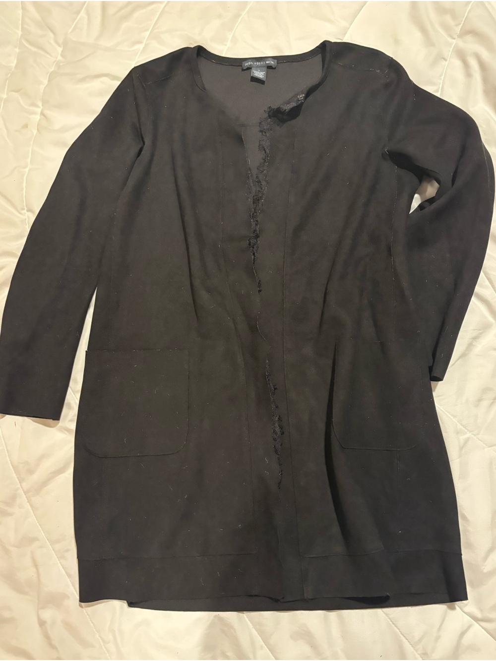Joan Vass Black Long Open Front Blazer Jacket with pockets size large